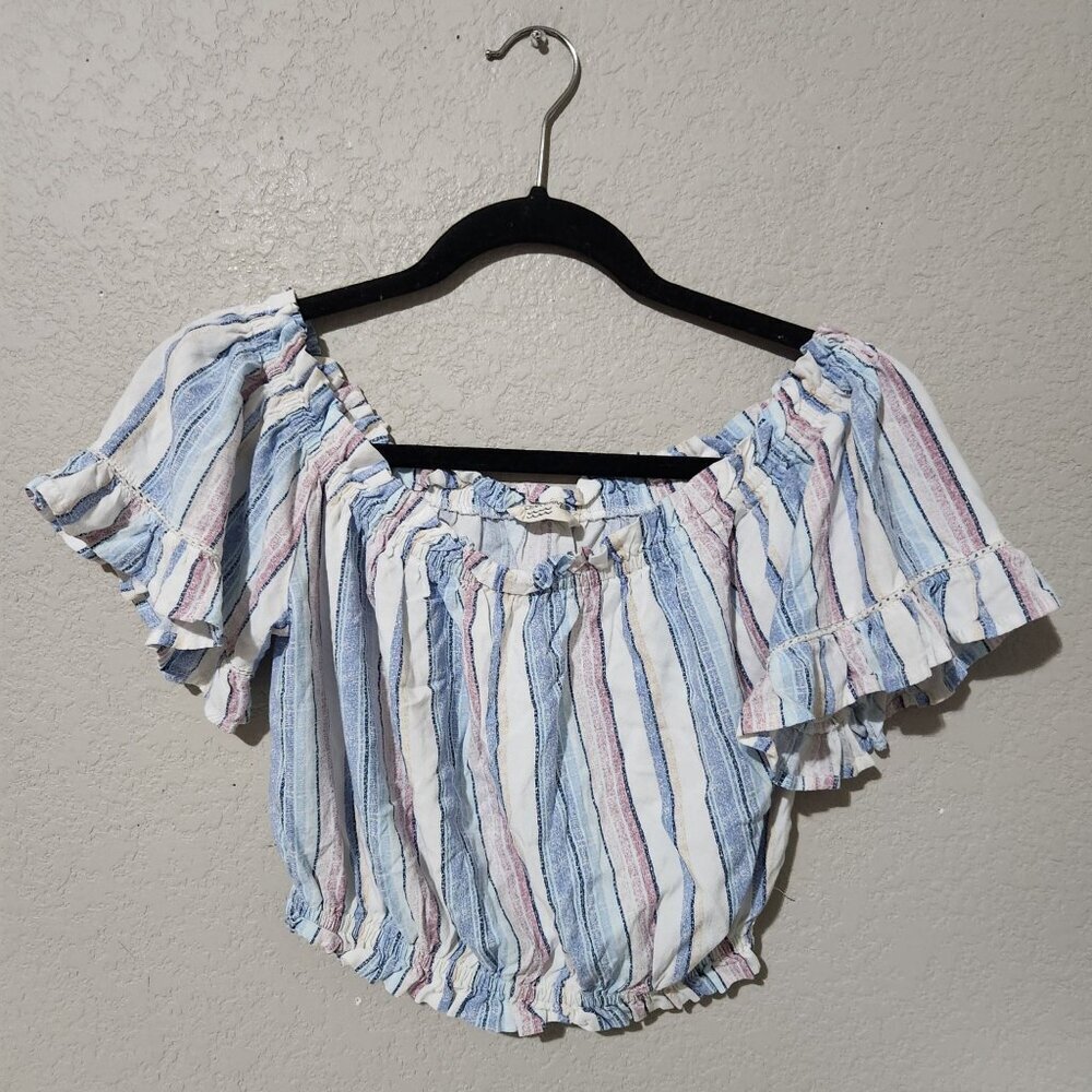 Ocean Drive Crop Top Small Womens Striped Off-Shoulder Ruffle Boho